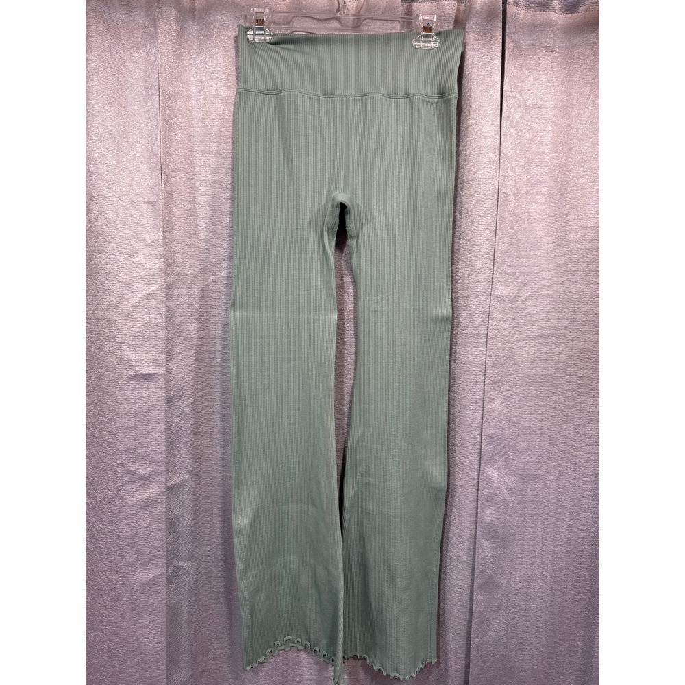 Yogalicious Rib Seamless Paisley Pant Sage Green High Waist Wide Leg Scalloped M